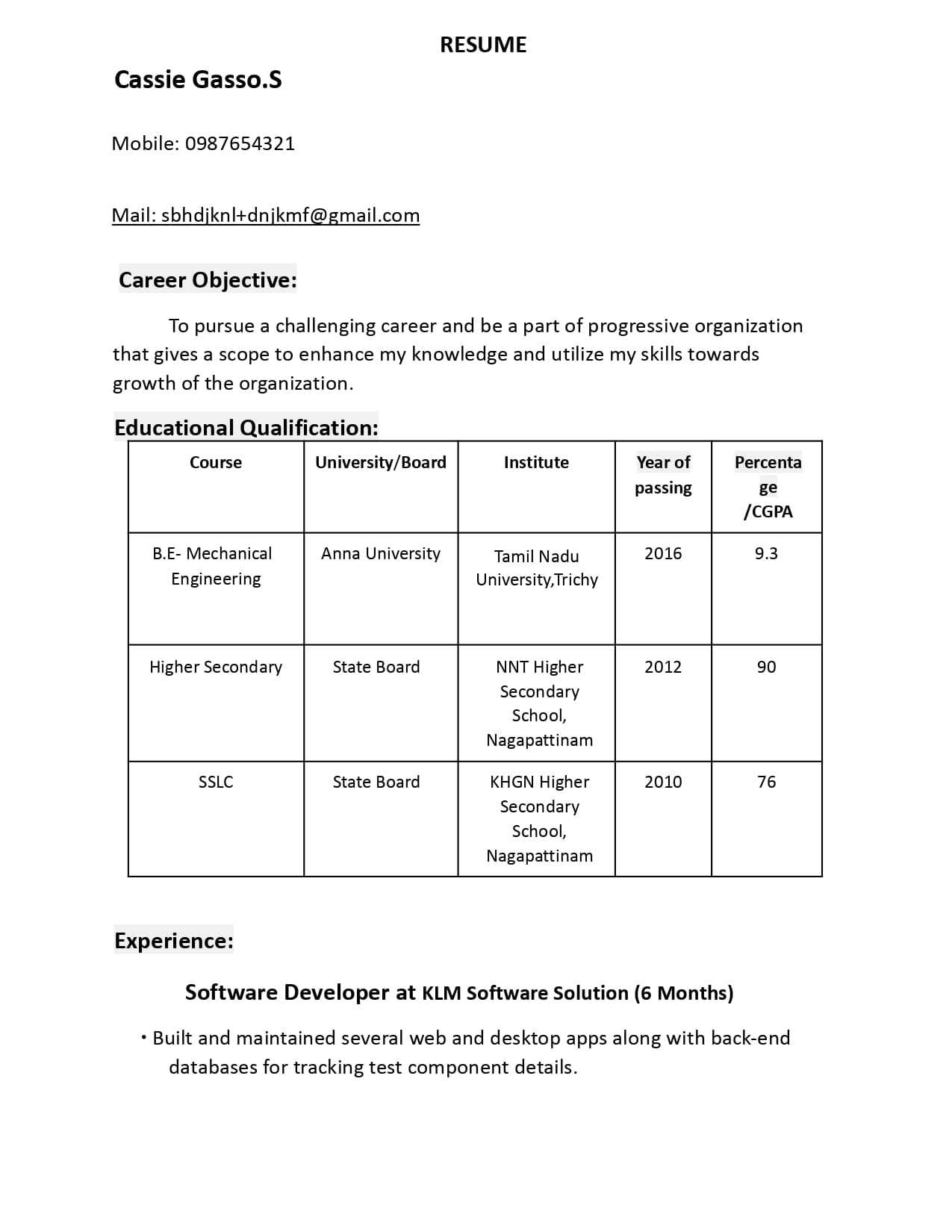 Poorly designed resume